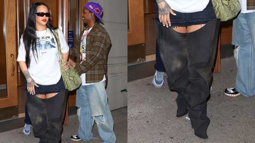 Rihanna grabs eyeballs in dramatic thigh-high boots as she steps out with A$AP Rocky