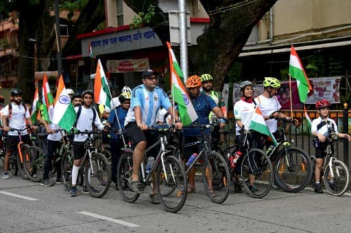 Cyclists mark India's Independence Day