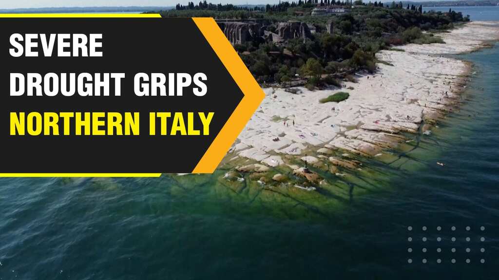 Bottom of rocky shore of Lake Garda emerges as severe drought grips Northern Italy