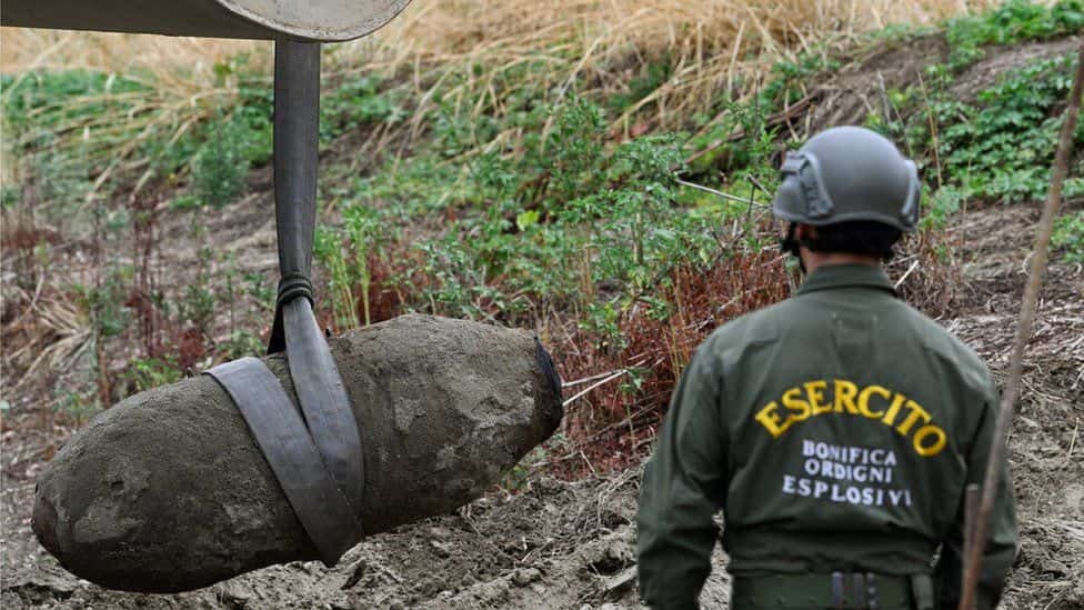 The unexploded bomb was pulled from the river Po by the Italian army