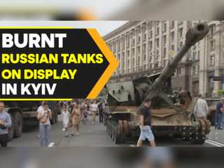 Burnt Russian tanks on display in Kyiv ahead of Ukraine's Independence Day