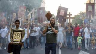 Thousands of Orthodox Christians gather in Belgrade to protest against EuroPride