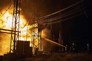 As east Ukraine continues to experience blackouts, Zelensky releases video showing fire
