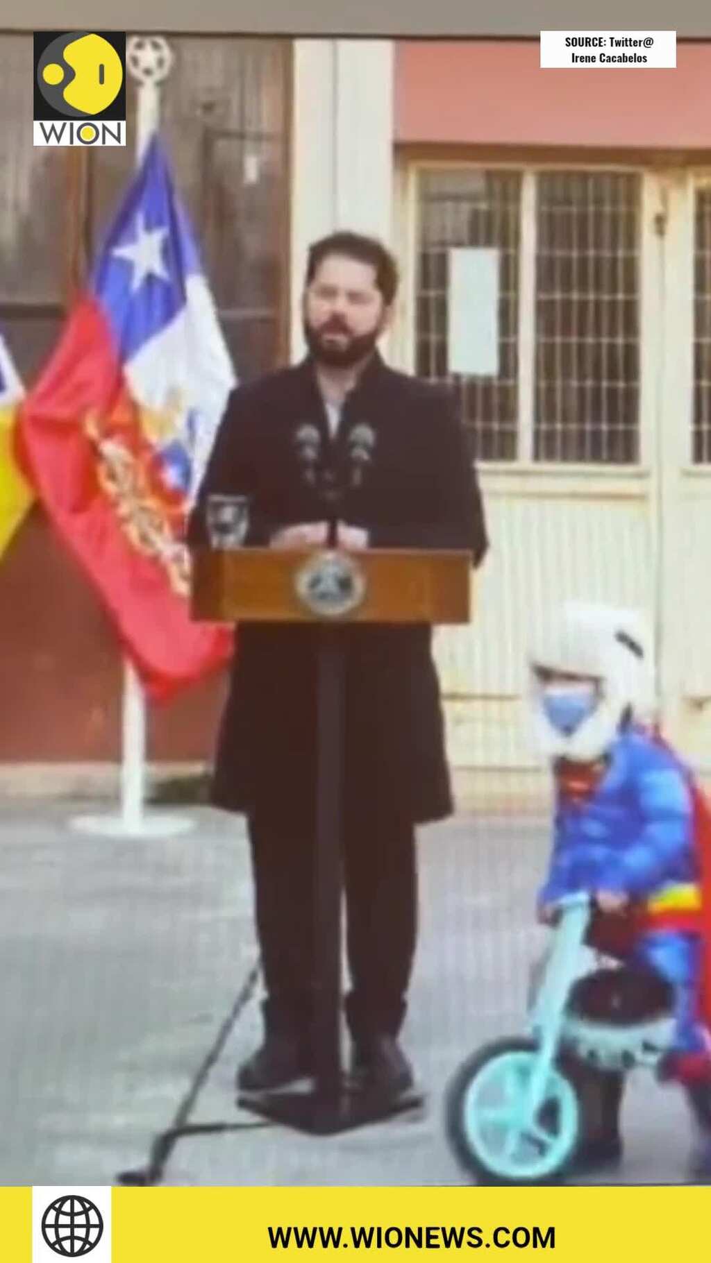 Viral video shows child in superman costume encircling Chile's President Gabriel Boric