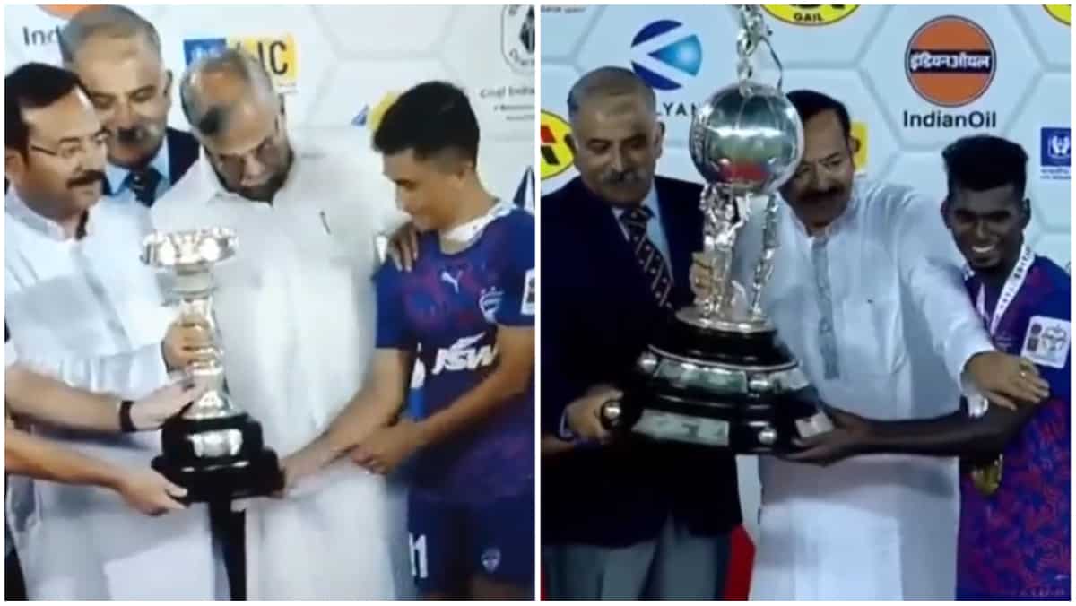 Watch: West Bengal Governor criticised after pushing Sunil Chhetri during Durand Cup award ceremony Watch: West Bengal Governor criticised after pushing Sunil Chhetri during Durand Cup award ceremony