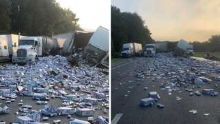Thousands of beer cans block Florida highway for hours after trailers crash