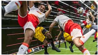 WATCH: Luis Figo makes heads turn with sensational bicycle kick in 'zero gravity' football match