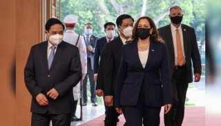 Kamala Harris speaks to Japan's semiconductor business executives in Tokyo