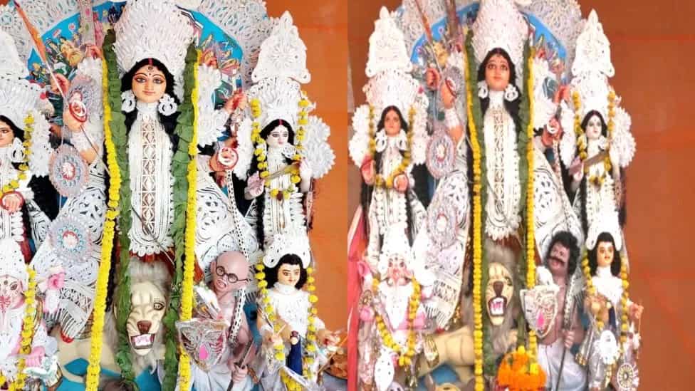 Wig for Gandhi 'demon’ statue at Durga puja pandal in Kolkata after outrage