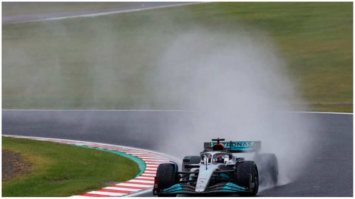 Briton George Russell and Lewis Hamilton lead F1 practice in soaking Suzuka