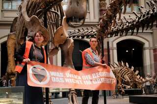 Climate activists glue themselves to dinosaur exhibit in Berlin museum