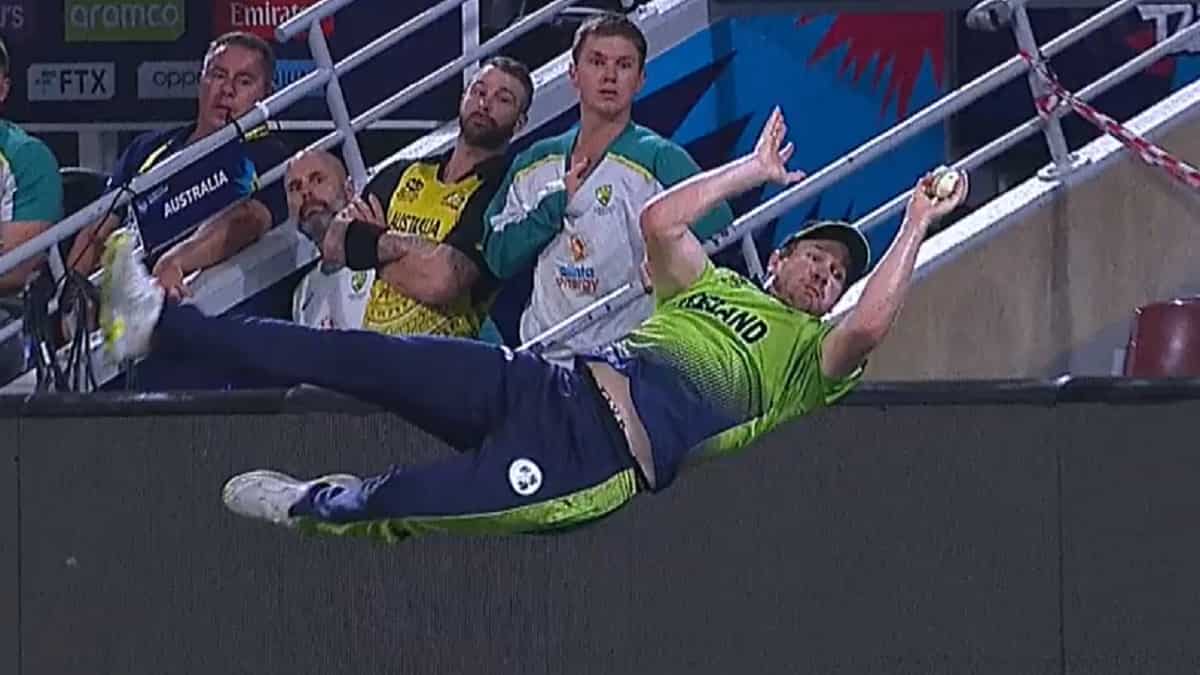 WATCH: Ireland's Barry McCarthy saves certain six with outrageous fielding effort in T20 WC clash vs Australia WATCH: Ireland's Barry McCarthy saves certain six with outrageous fielding effort in T20 WC clash vs Australia