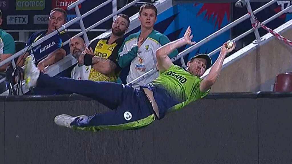 WATCH: Ireland's Barry McCarthy saves certain six with outrageous fielding effort in T20 WC clash vs Australia