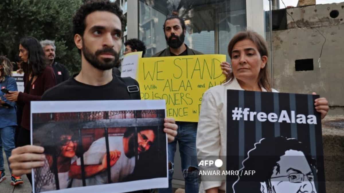 Demonstration in Beirut demanding release of British-Egyptian dissident