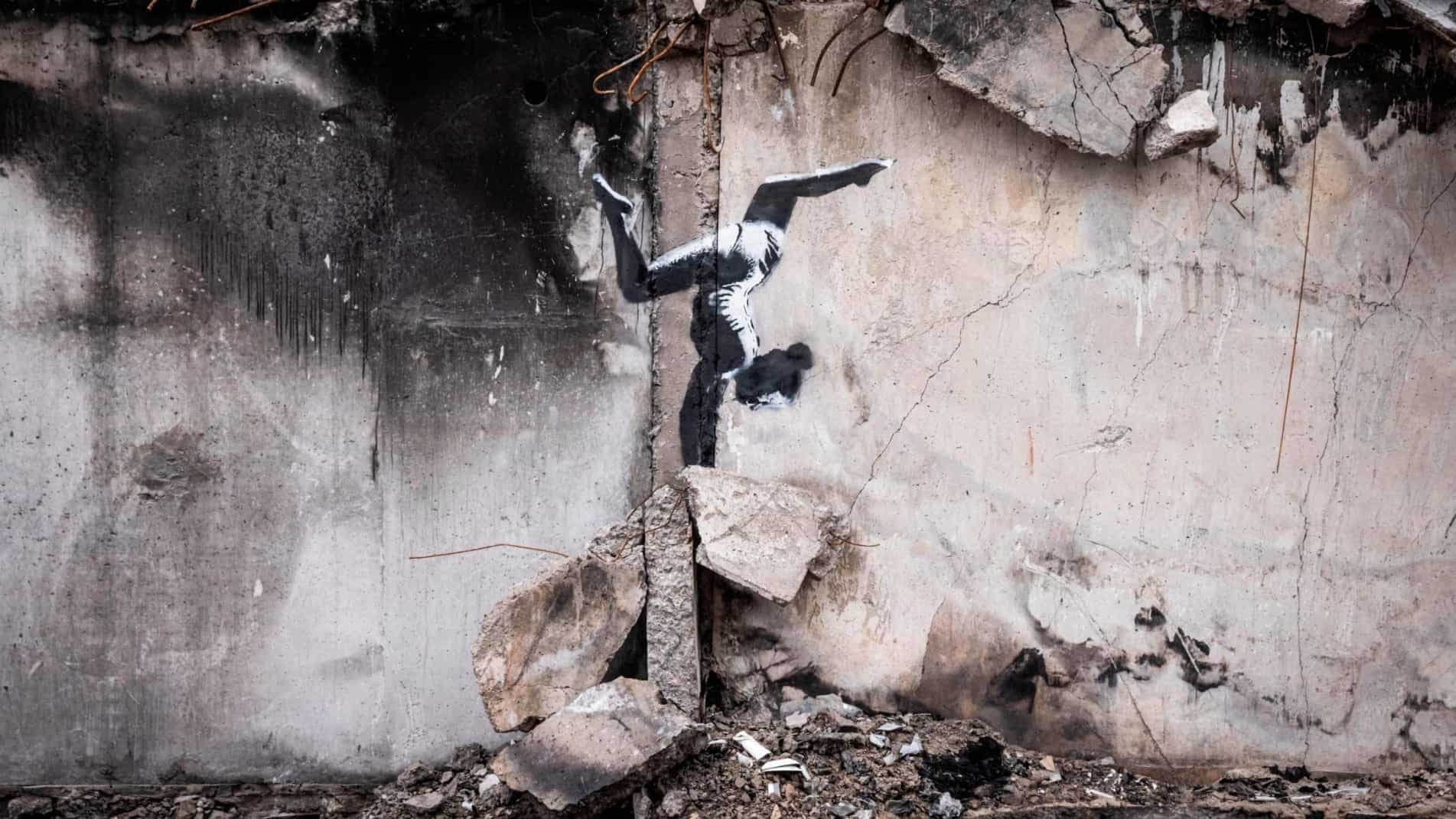 Banksy unveils latest artwork in war-torn Ukrainian town of Borodianka