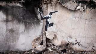 Banksy unveils latest artwork in war-torn Ukrainian town of Borodianka