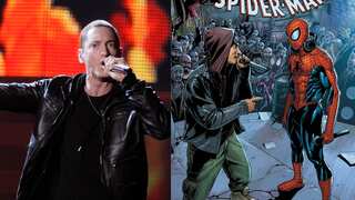 Eminem and Spider-Man engage in rap battle in Marvel variant cover. See photo