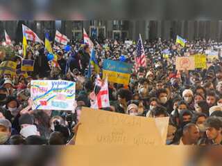 Georgians calling for an end to Russia's invasion of Ukraine, hold protest in solidarity