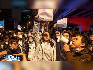 Heavy barricading in Shanghai after protests over the weekend