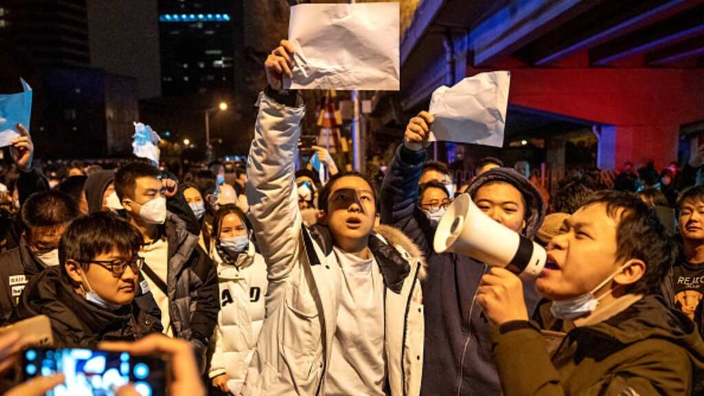 Heavy barricading in Shanghai after protests over the weekend