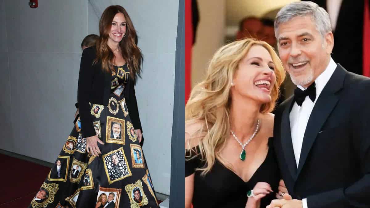 Here's how George Clooney reacted to Julia Roberts' dress with his face on it Here's how George Clooney reacted to Julia Roberts' dress with his face on it