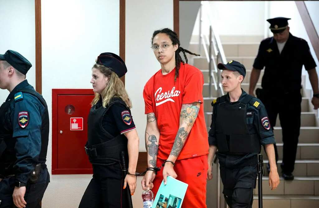 U.S. basketball player Brittney Grinner boards flight to home