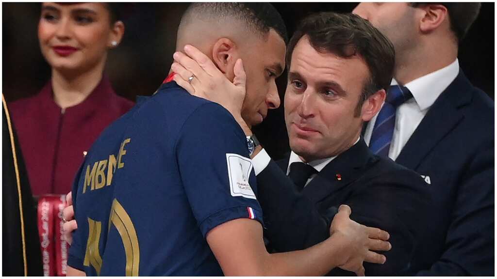 WATCH: UNMISSABLE! French President Emmanuel Macron consoles Kylian Mbappe after FIFA WC final loss