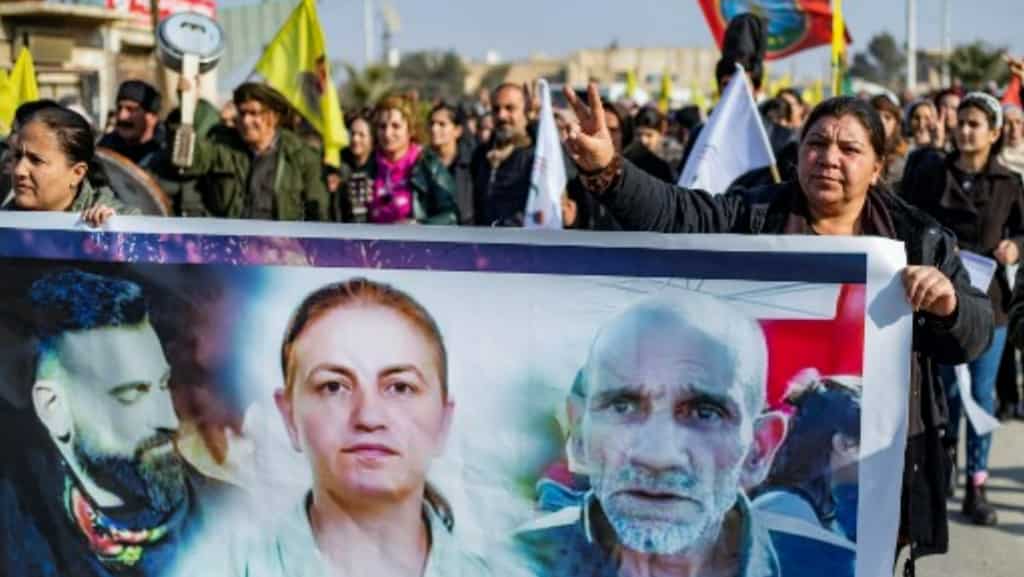Kurdish people protest in Syria against Paris gun attack that killed three from community