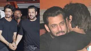 Shah Rukh Khan attends Salman Khan's birthday bash, the actors hug and pose for paps