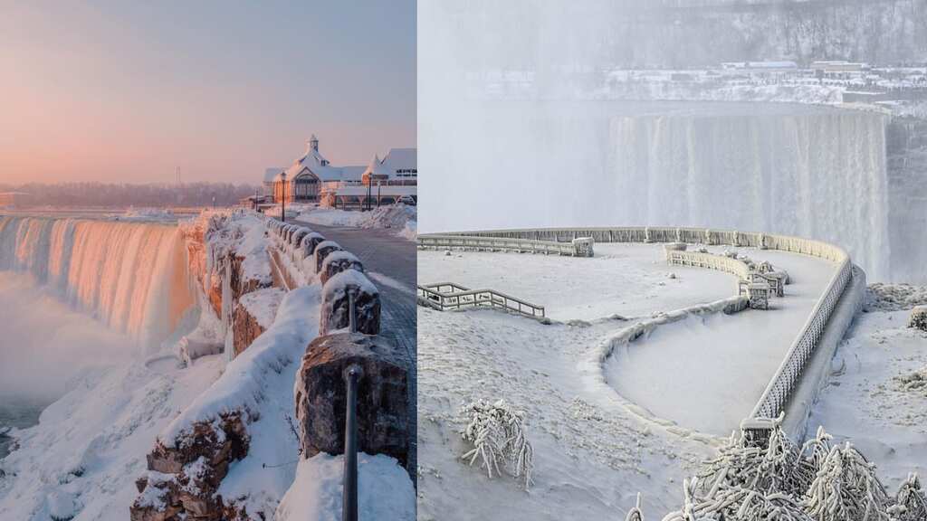 Niagara falls FROZEN!: Snowstorm turns waterfall partly frozen and completely brown, see pics and weather