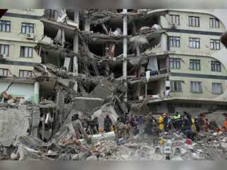Drone captures mountain of rubble in Syria's Sarmada after massive earthquake