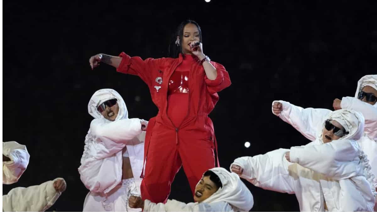 Singer Rihanna during the Super Bowl LVII halftime show