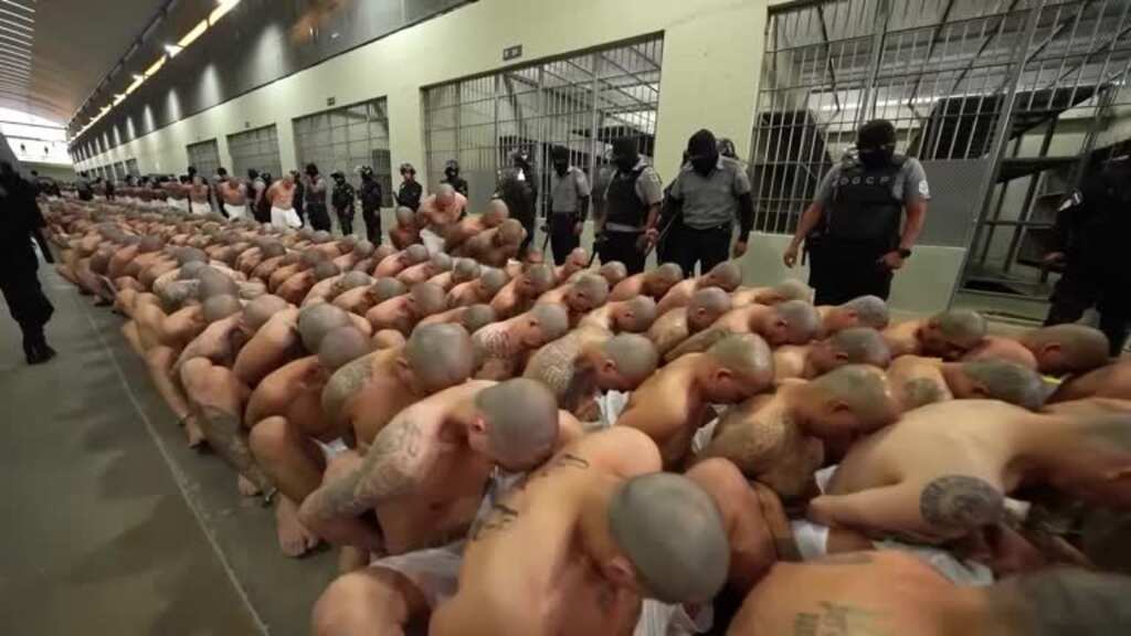 Thousands of inmates bearing gang tattoos moved to El Salvador mega prison in crackdown
