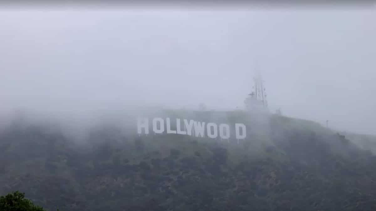 Fog rolls over the famous Hollywood sign in LA