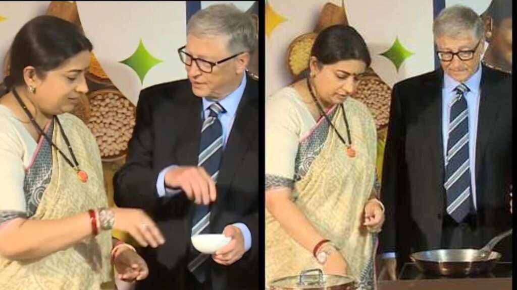 Union Minister Smriti Irani teaches Bill Gates how to cook 'superfood khichdi' at Gates Foundation event