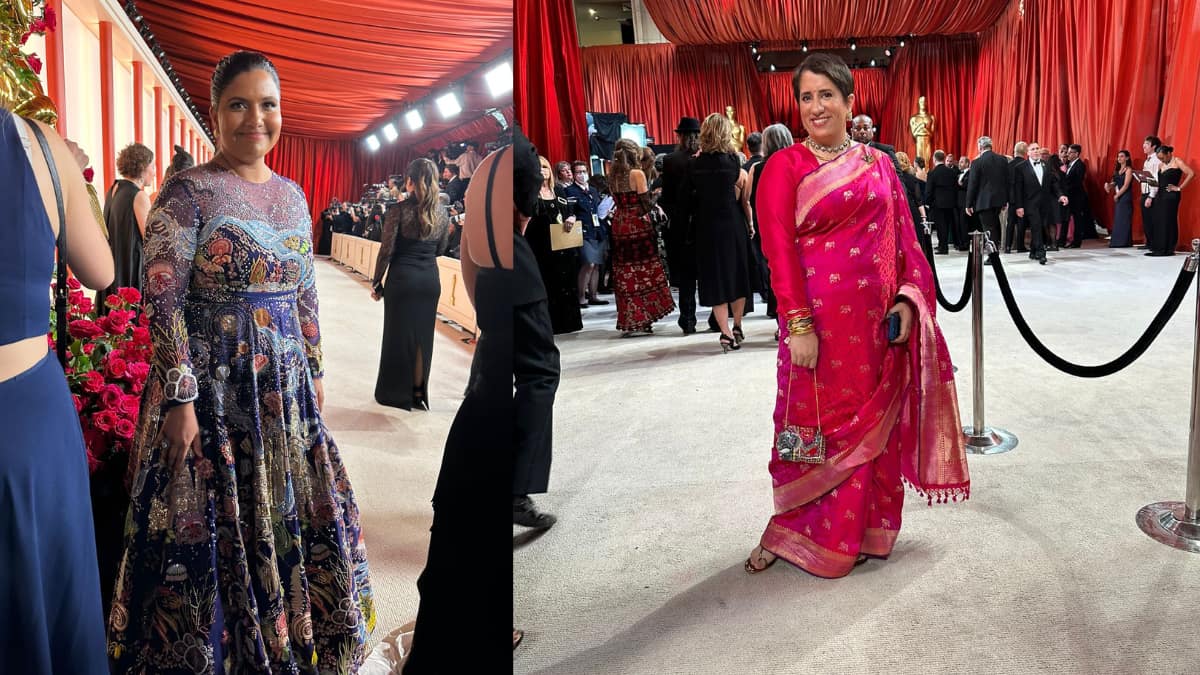 Guneet Monga and Kartiki Gonsalves at red carpet
