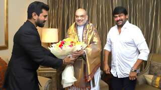 India's Home Minister Amit Shah meets father-son duo Chiranjeevi and Ram Charan | Viral pics