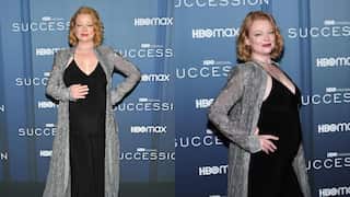 Sarah Snook debuts baby bump at Succession season 4 premiere | Video