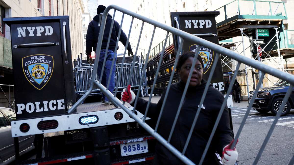 Metal barriers, blocked roads in New York