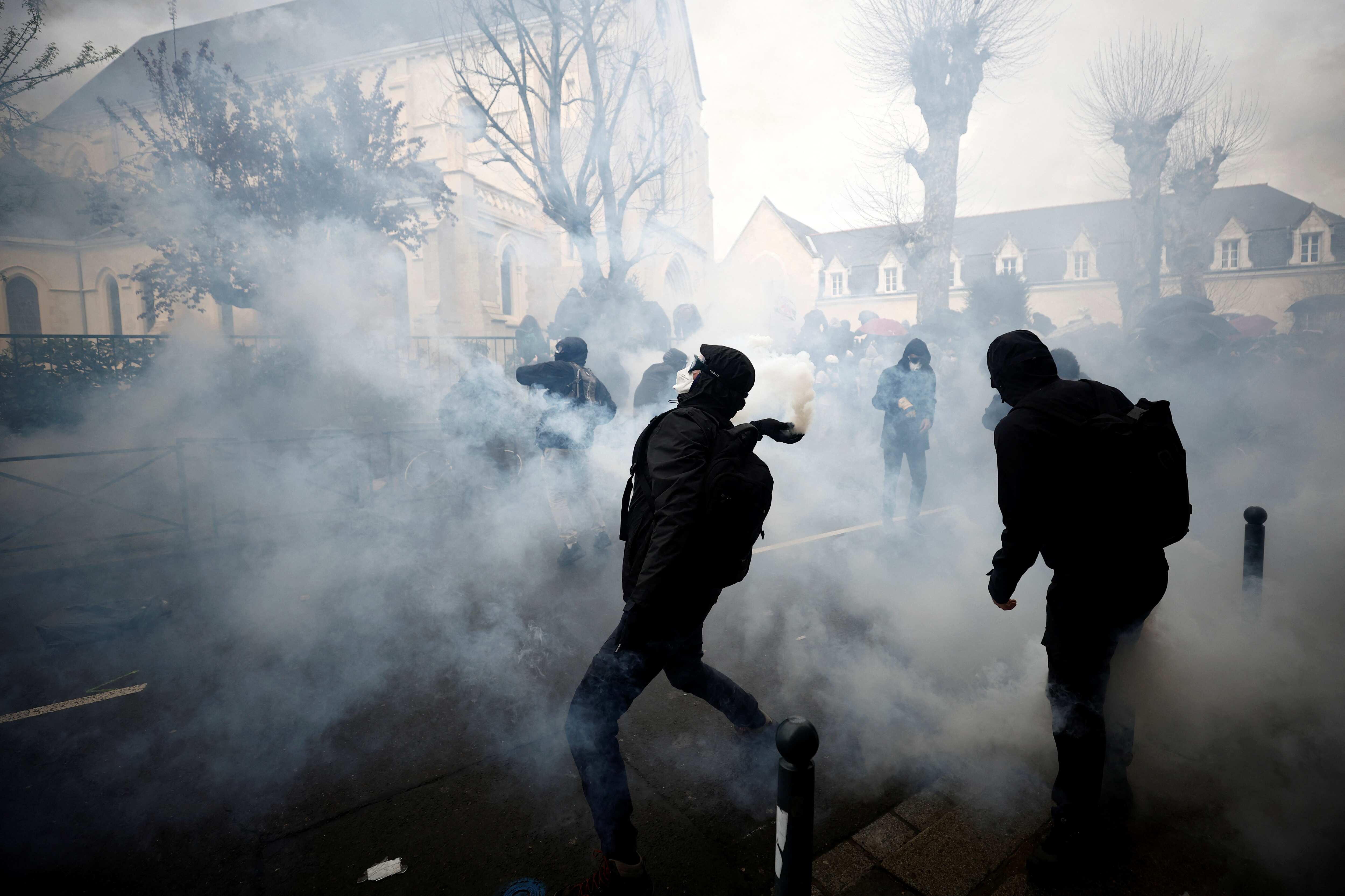 People threw stones, bottles and paint at the police