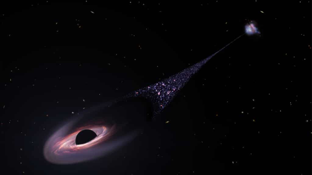 NASA's Hubble telescope stumbles upon a black hole and its 200,000 light years long trail of infant stars