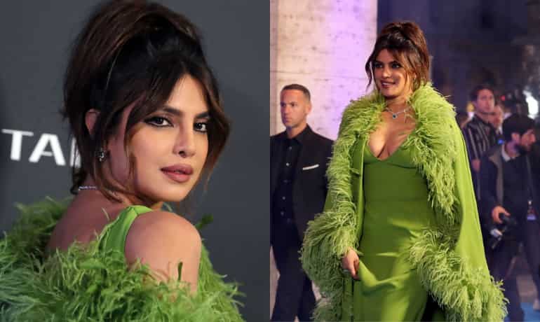 Priyanka Chopra looked glamorous in a green fur Valentino dress, see pics Priyanka Chopra looked glamorous in a green fur Valentino dress, see pics