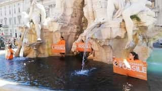 Watch: Activists deface Rome's iconic fountain with black liquid 'to highlight impact of climate change'