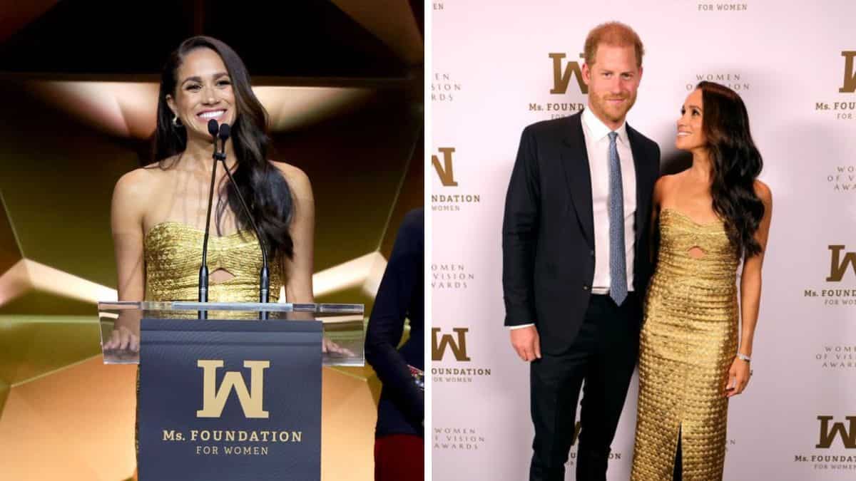 meghan markle dress gold Meghan Markle 2023 Ms Foundation Golden Midi Dress main image 1