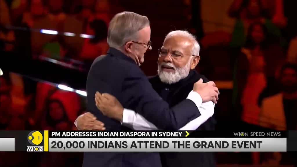 PM Modi addresses Indian diaspora in Sydney, 20,000 Indians attend the grand event | WION Speed News