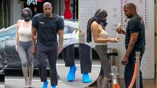Kanye West heads out shoeless with new wife to get dessert; dons unusual tee with shoulder pads