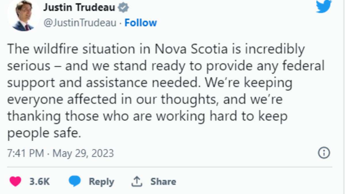 A tweet from the Canadian PM