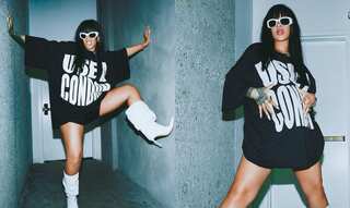 Pregnant Rihanna's chic oversized shirt has a message for her fans: 'Use a condom'