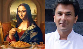 Mona Lisa enjoys Indian food in this AI image created by chef Vikas Khanna