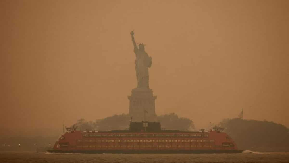 Statue of Liberty in orange haze